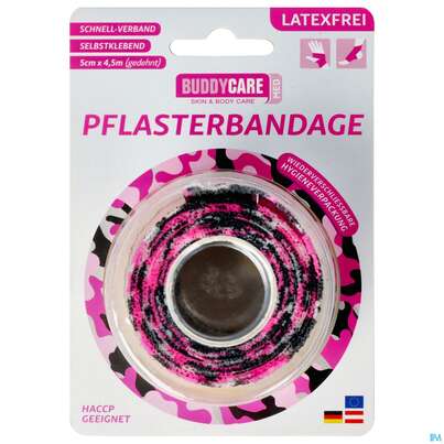 Buddycare Pflasterbandage Med Latexfrei Flexibel Kohaesiv 5cmx 4,5m Camou Rosa 1st, A-Nr.: 5289442 - 01