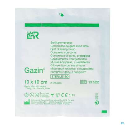 Schlitzkompressen Gazin 17faedig Steril 8fach 10x 10cm 2st, A-Nr.: 2575242 - 02