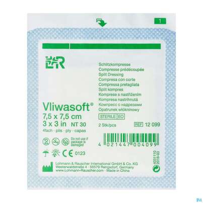 Schlitzkompressen Vliwasoft 4fach Steril 7,5x 7,5cm 2st, A-Nr.: 1390279 - 02