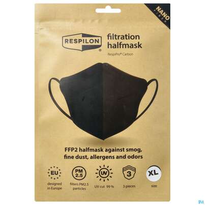 Schutzmasken Ffp2/respipro/nanofaser Carbon Xlarge Schwarz 3st, A-Nr.: 5445600 - 02