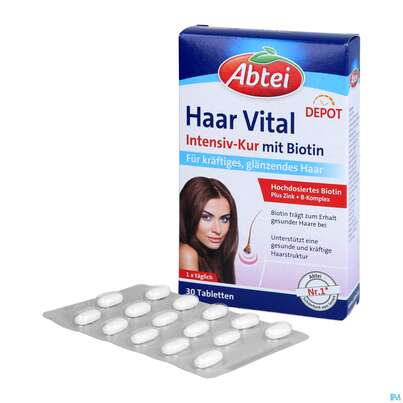 Sie sehen eine Packung Abtei Tabl Haar Vital Titandioxidfrei 50000 30st, Produktbild: 05 Abtei Tabl Haar Vital Titandioxidfrei 50000 30st, A-Nr.: 5720443 - 05