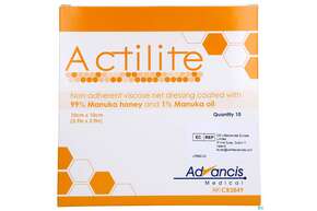 Actilite Antibacterial Manuka Honig Gaze Auflage 10x 10cm 10st, A-Nr.: 4003231 - 01