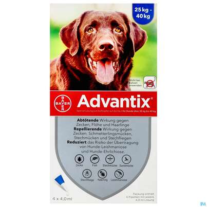 Advantix Spot On F Hunde lösung Z.auftropfen Auf Die Haut Ueber 25kg 4,0ml 4st, A-Nr.: 2454389 - 01