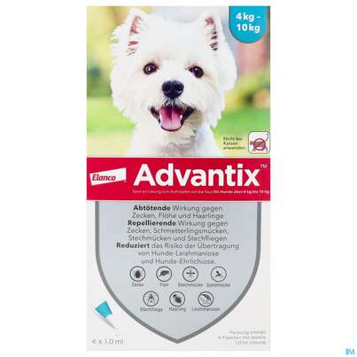 Advantix Spot On F Hunde lösung Z.auftropfen Auf Die Haut Ueber 4-10kg 1,0ml 4st, A-Nr.: 2454366 - 01