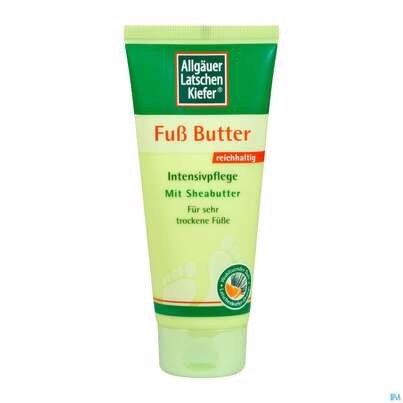 Sie sehen eine Packung Allgäuer Latschenkiefer Fuß Butter 100ml, Produktbild: 02 Allgäuer Latschenkiefer Fuß Butter 100ml, A-Nr.: 4330220 - 02
