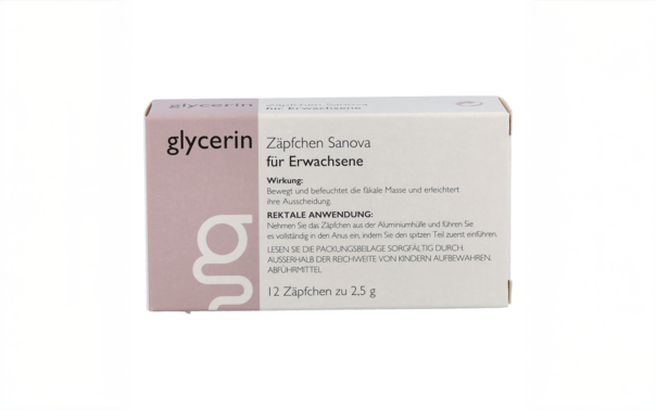 Sie sehen eine Packung Glycerin Zäpfchen Sanova MP für Erwachsene, Produktbild: 02 Glycerin Zäpfchen Sanova MP für Erwachsene, A-Nr.: 5947299 - 02