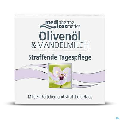 Sie sehen eine Packung Oliven -mandelmilch Tagespflege Straffende 50ml, Produktbild: 02 Oliven -mandelmilch Tagespflege Straffende 50ml, A-Nr.: 3620045 - 02