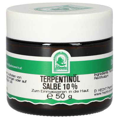 Sie sehen eine Packung TERPENTINOEL SALBE 10% 50 G, Produktbild: 01 TERPENTINOEL SALBE 10% 50 G, A-Nr.: 5340350 - 01