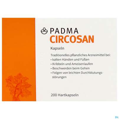Sie sehen eine Packung Padma Circosan Kapseln 200st, Produktbild: 01 Padma Circosan Kapseln 200st, A-Nr.: 3780889 - 01
