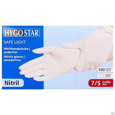 Sie sehen eine Packung Untersuchungshandschuhe Nitril/unsteril Puderfrei/hypoallergen Safe Light Weiss S 27069 100st, Produktbild: 01 Untersuchungshandschuhe Nitril/unsteril Puderfrei/hypoallergen Safe Light Weiss S 27069 100st, A-Nr.: 3049395 - 01