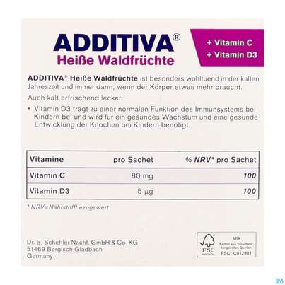 Sie sehen eine Packung Additiva Pulver Heisse Waldfruechte Kinder 10014 10st, Produktbild: 11 Additiva Pulver Heisse Waldfruechte Kinder 10014 10st, A-Nr.: 5810152 - 11