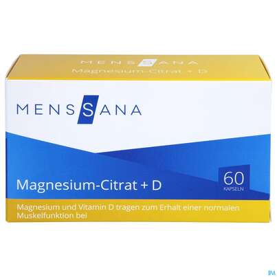 Sie sehen eine Packung Magnesium Citrat +d Kapseln Menssana 60st, Produktbild: 01 Magnesium Citrat +d Kapseln Menssana 60st, A-Nr.: 4358566 - 01