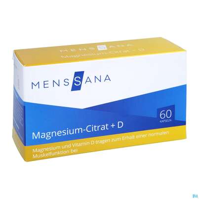 Sie sehen eine Packung Magnesium Citrat +d Kapseln Menssana 60st, Produktbild: 02 Magnesium Citrat +d Kapseln Menssana 60st, A-Nr.: 4358566 - 02