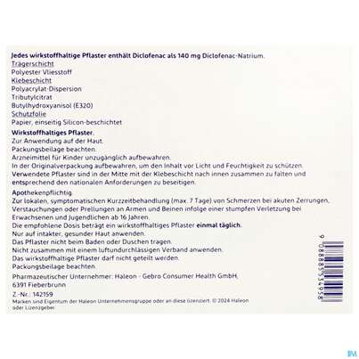 Sie sehen eine Packung Voltadol 24h Schmerzpflaster Wirkstoffhaltig 140mg 2st, Produktbild: 03 Voltadol 24h Schmerzpflaster Wirkstoffhaltig 140mg 2st, A-Nr.: 5534953 - 03