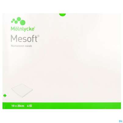 Sie sehen eine Packung Vlieskompressen Mesoft/set Steril 10x 20cm 4 Fach 120st (60x2), Produktbild: 01 Vlieskompressen Mesoft/set Steril 10x 20cm 4 Fach 120st (60x2), A-Nr.: 1652360 - 01