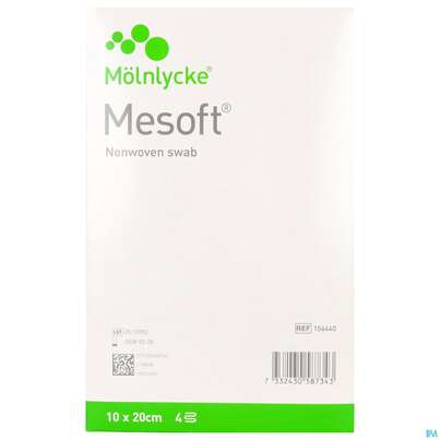 Sie sehen eine Packung Vlieskompressen Mesoft/set Steril 10x 20cm 4 Fach 120st (60x2), Produktbild: 02 Vlieskompressen Mesoft/set Steril 10x 20cm 4 Fach 120st (60x2), A-Nr.: 1652360 - 02