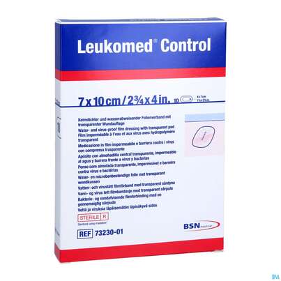 Sie sehen eine Packung Wundverband Leukomed/control Transparent 7x10cm 7323001 10st, Produktbild: 02 Wundverband Leukomed/control Transparent 7x10cm 7323001 10st, A-Nr.: 4387562 - 02