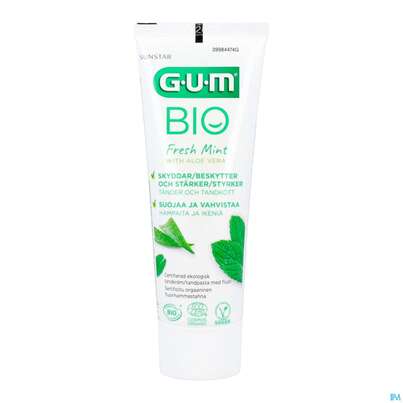 Sie sehen eine Packung Zahnpaste Gum Bio Aloe Vera +peffer- Minze Bu-70 75ml, Produktbild: 08 Zahnpaste Gum Bio Aloe Vera +peffer- Minze Bu-70 75ml, A-Nr.: 5398154 - 08