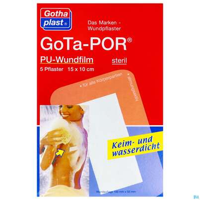 Sie sehen eine Packung Wundverband Gota-por Pu-wundfilm Steril Wasserfest 150x100mm 5st, Produktbild: 02 Wundverband Gota-por Pu-wundfilm Steril Wasserfest 150x100mm 5st, A-Nr.: 2982295 - 02