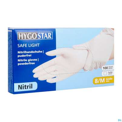 Sie sehen eine Packung Untersuchungshandschuhe Nitril/unsteril Puderfrei/hypoallergen Safe Light Weiss M 27059 100st, Produktbild: 02 Untersuchungshandschuhe Nitril/unsteril Puderfrei/hypoallergen Safe Light Weiss M 27059 100st, A-Nr.: 3049403 - 02