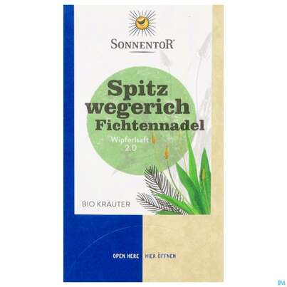 Sie sehen eine Packung Sonnentor Aufgussbeutel/bio Spitzwegerich -fichtennadel 02338 18st, Produktbild: 01 Sonnentor Aufgussbeutel/bio Spitzwegerich -fichtennadel 02338 18st, A-Nr.: 5913136 - 01