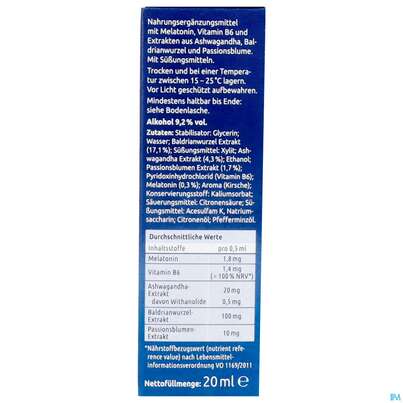 Sie sehen eine Packung Melatonin Einschlaf/tropfen Intensiv Dr.theiss 20ml, Produktbild: 05 Melatonin Einschlaf/tropfen Intensiv Dr.theiss 20ml, A-Nr.: 5911551 - 05