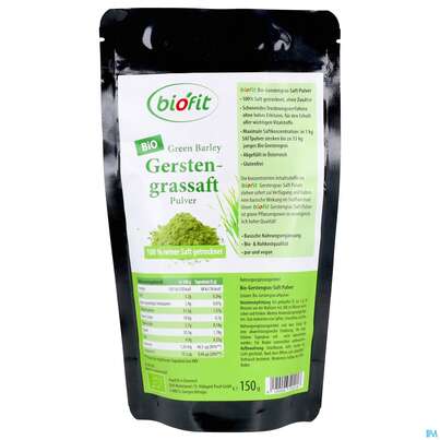 Sie sehen eine Packung Gerstengrass Saft Pulver Bio 100% Rein Rohkostqualitaet Konzentr.inhaltsstoffe 150g, Produktbild: 02 Gerstengrass Saft Pulver Bio 100% Rein Rohkostqualitaet Konzentr.inhaltsstoffe 150g, A-Nr.: 5647083 - 02