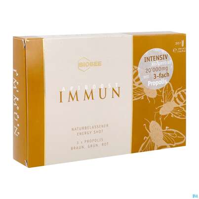 Sie sehen eine Packung Biobee Api Boost Trinkampulle Zell-energie-shot Immun 20st, Produktbild: 03 Biobee Api Boost Trinkampulle Zell-energie-shot Immun 20st, A-Nr.: 5421829 - 03