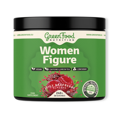 Sie sehen eine Packung GreenFood Nutrition Women Figure Accelerator 240 G Himbeere, Produktbild: 01 GreenFood Nutrition Women Figure Accelerator 240 G Himbeere, A-Nr.: 6004536 - 01