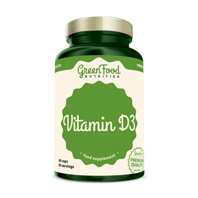 Sie sehen eine Packung GreenFood Nutrition Vitamin D3 60 Kapseln, Produktbild: 01 GreenFood Nutrition Vitamin D3 60 Kapseln, A-Nr.: 5634867 - 01