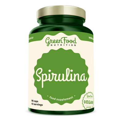 Sie sehen eine Packung GreenFood Nutrition Spirulina 90 Kapseln, Produktbild: 01 GreenFood Nutrition Spirulina 90 Kapseln, A-Nr.: 5634235 - 01