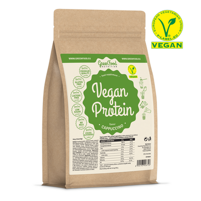 Sie sehen eine Packung GreenFood Nutrition Vegan Protein 750g Cappuccino, Produktbild: 01 GreenFood Nutrition Vegan Protein 750g Cappuccino, A-Nr.: 5833928 - 01