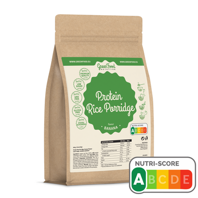 Sie sehen eine Packung GreenFood Nutrition Protein-Reisbrei 500g Banane, Produktbild: 01 GreenFood Nutrition Protein-Reisbrei 500g Banane, A-Nr.: 5833578 - 01