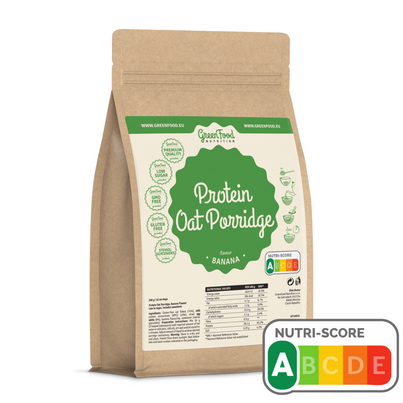 Sie sehen eine Packung GreenFood Nutrition Protein-Haferbrei 500g Banane, Produktbild: 01 GreenFood Nutrition Protein-Haferbrei 500g Banane, A-Nr.: 5833549 - 01