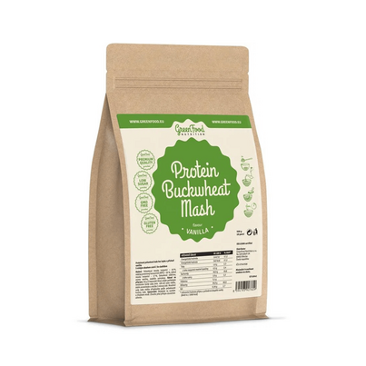 Sie sehen eine Packung GreenFood Nutrition Protein-Buchweizenbrei 500g Vanille, Produktbild: 01 GreenFood Nutrition Protein-Buchweizenbrei 500g Vanille, A-Nr.: 5833644 - 01