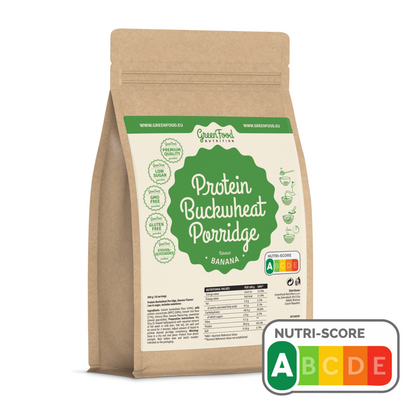 Sie sehen eine Packung GreenFood Nutrition Protein-Buchweizenbrei 500g Banane, Produktbild: 01 GreenFood Nutrition Protein-Buchweizenbrei 500g Banane, A-Nr.: 5833615 - 01