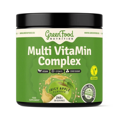 Sie sehen eine Packung GreenFood Nutrition Multi VitaMin Complex 240 G Apfel, Produktbild: 01 GreenFood Nutrition Multi VitaMin Complex 240 G Apfel, A-Nr.: 6004660 - 01