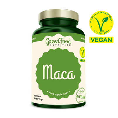 Sie sehen eine Packung GreenFood Nutrition Maca 120 Kapseln, Produktbild: 01 GreenFood Nutrition Maca 120 Kapseln, A-Nr.: 5634146 - 01