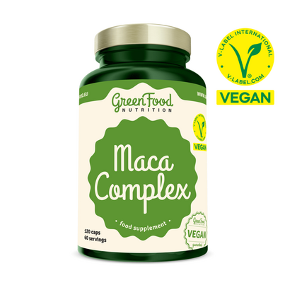 Sie sehen eine Packung GreenFood Nutrition Maca Complex 120 Kapsel, Produktbild: 01 GreenFood Nutrition Maca Complex 120 Kapsel, A-Nr.: 6004341 - 01