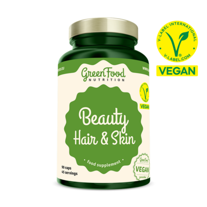 Sie sehen eine Packung GreenFood Nutrition Beauty Hair & Skin 90 Kapseln, Produktbild: 01 GreenFood Nutrition Beauty Hair & Skin 90 Kapseln, A-Nr.: 6004128 - 01
