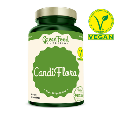 Sie sehen eine Packung GreenFood Nutrition CandiFlora 90 Kapseln, Produktbild: 01 GreenFood Nutrition CandiFlora 90 Kapseln, A-Nr.: 5634560 - 01