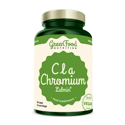 Sie sehen eine Packung GreenFood Nutrition CLA + Chromium Lalmin® 90 Kapseln, Produktbild: 01 GreenFood Nutrition CLA + Chromium Lalmin® 90 Kapseln, A-Nr.: 6004074 - 01