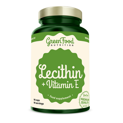 Sie sehen eine Packung GreenFood Nutrition Lecithin + Vitamin E 90 Kapseln, Produktbild: 01 GreenFood Nutrition Lecithin + Vitamin E 90 Kapseln, A-Nr.: 5833733 - 01