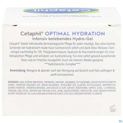 Sie sehen eine Packung Cetaphil Optimal Hydration Hydro-gel Intensiv Belebend 48g, Produktbild: 03 Cetaphil Optimal Hydration Hydro-gel Intensiv Belebend 48g, A-Nr.: 5698910 - 03