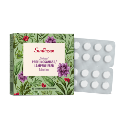 Sie sehen eine Packung „Similasan“ Prüfungsangst / Lampenfieber Tabletten, Produktbild: 01 „Similasan“ Prüfungsangst / Lampenfieber Tabletten, A-Nr.: 3514981 - 01