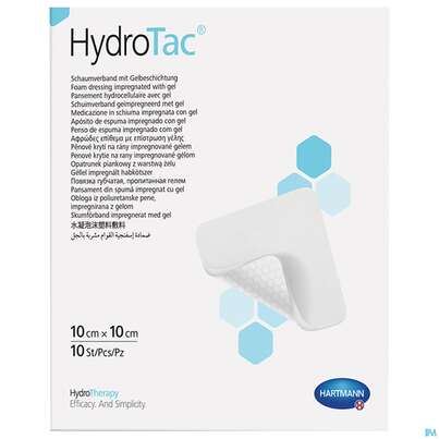 Sie sehen eine Packung Schaumverband Hydrotac 10x 10cm 10st, Produktbild: 03 Schaumverband Hydrotac 10x 10cm 10st, A-Nr.: 4034467 - 03