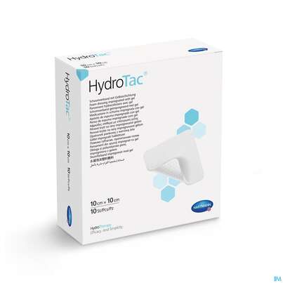 Sie sehen eine Packung Schaumverband Hydrotac 10x 10cm 10st, Produktbild: 04 Schaumverband Hydrotac 10x 10cm 10st, A-Nr.: 4034467 - 04