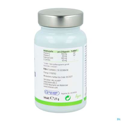 Sie sehen eine Packung Q-10 Coenzym Kapseln Melasan 60st, Produktbild: 05 Q-10 Coenzym Kapseln Melasan 60st, A-Nr.: 2690003 - 05