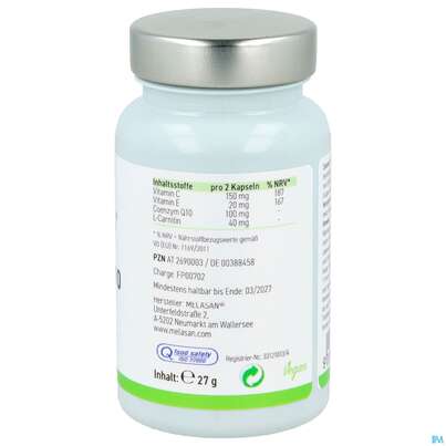 Sie sehen eine Packung Q-10 Coenzym Kapseln Melasan 60st, Produktbild: 06 Q-10 Coenzym Kapseln Melasan 60st, A-Nr.: 2690003 - 06