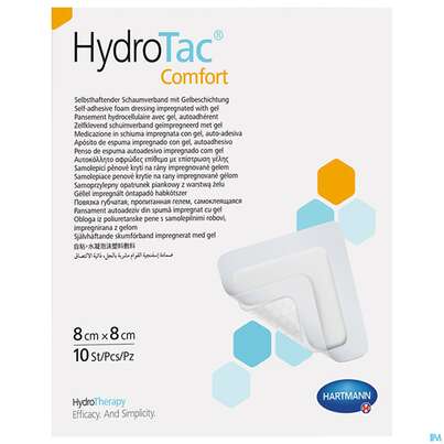 Sie sehen eine Packung Schaumverband Hydrotac Comfort 8x 8cm 10st, Produktbild: 02 Schaumverband Hydrotac Comfort 8x 8cm 10st, A-Nr.: 4034504 - 02